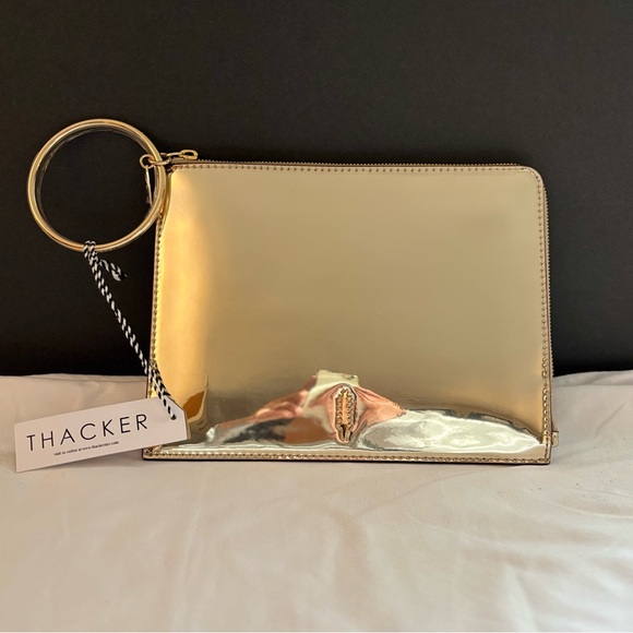 NWT Anthropologie Thacker Metallic Gold Gable Ring Pouch clutch. - Picture 1 of 6